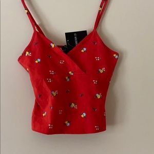 Red flower crop top